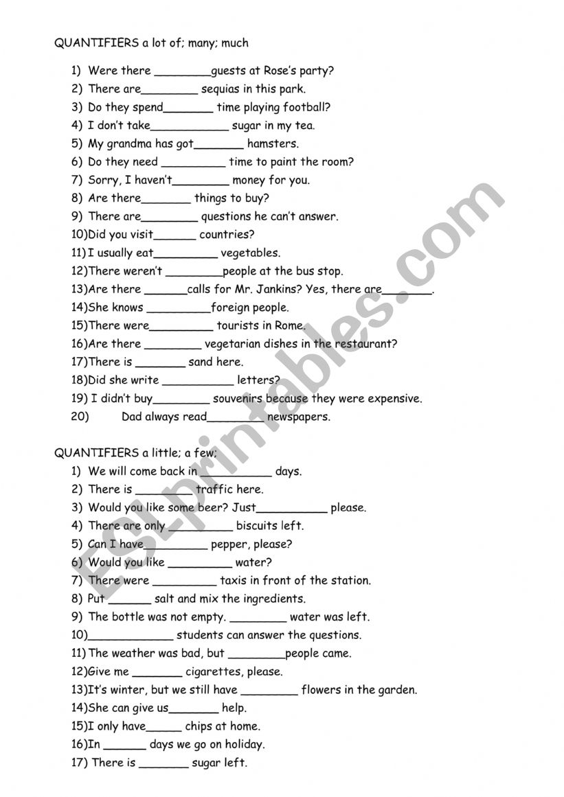 Quantifiers worksheet