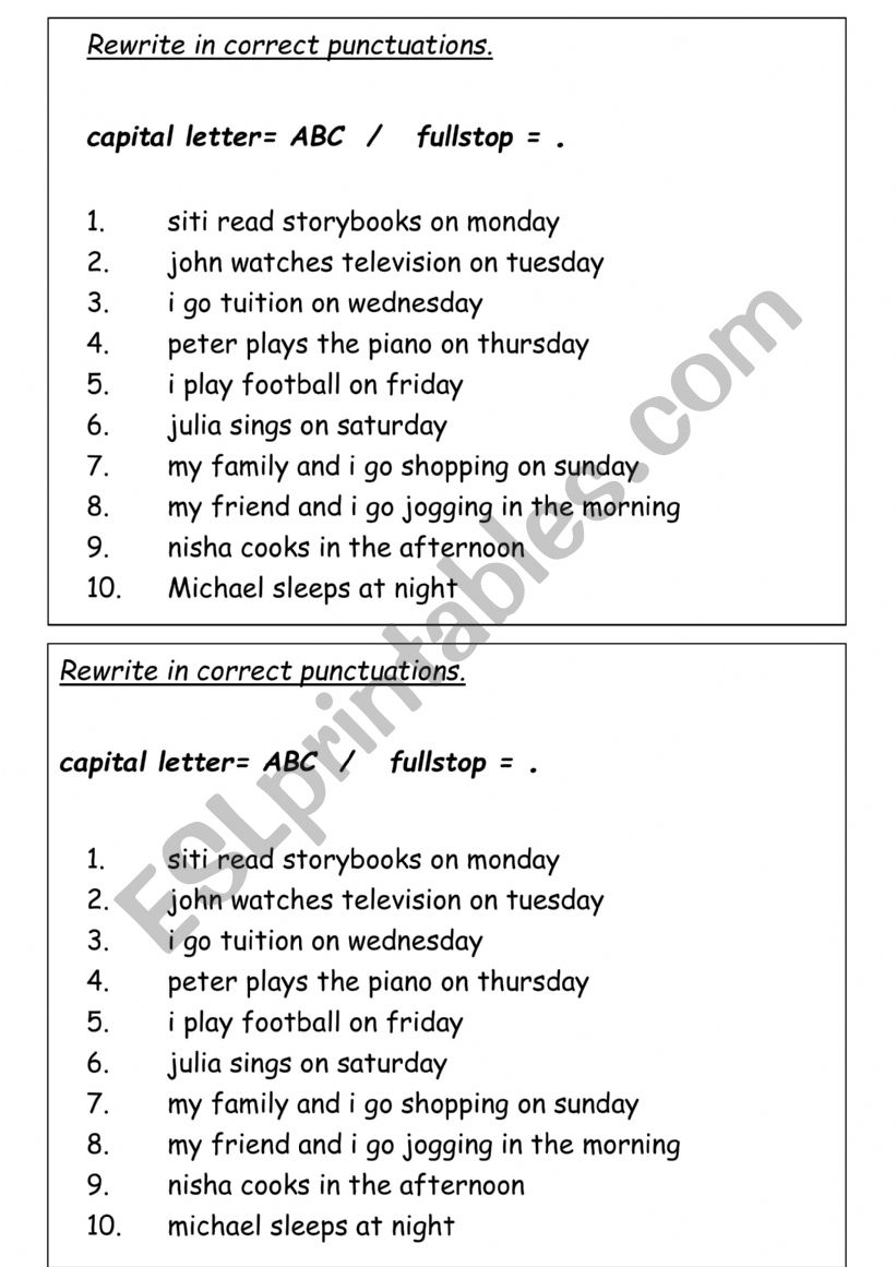 Punctuations worksheet