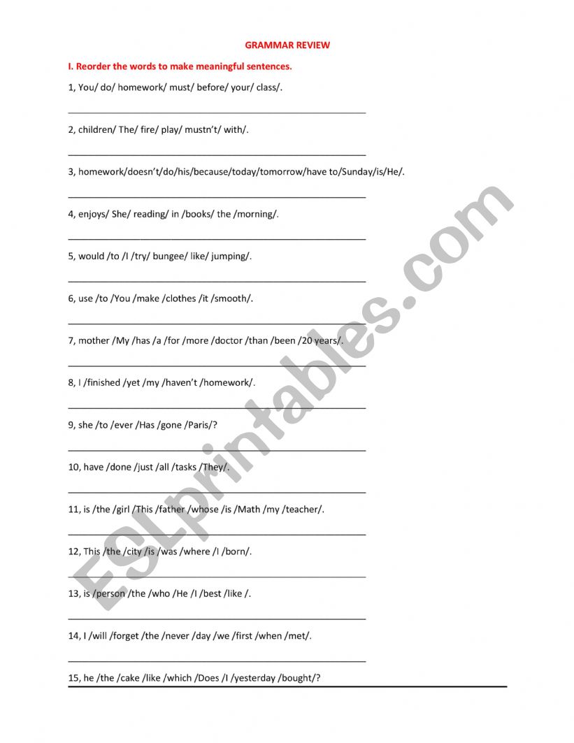 review  worksheet