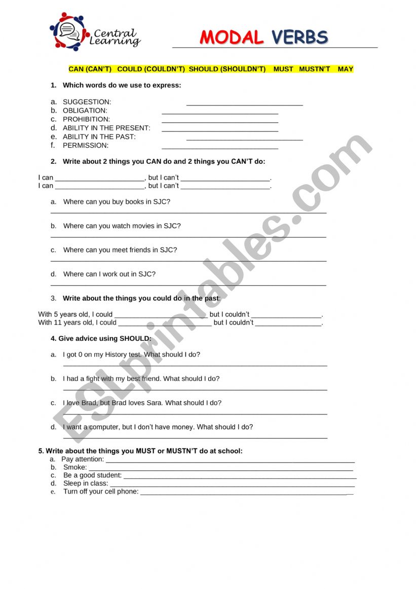 Modal Verbs worksheet