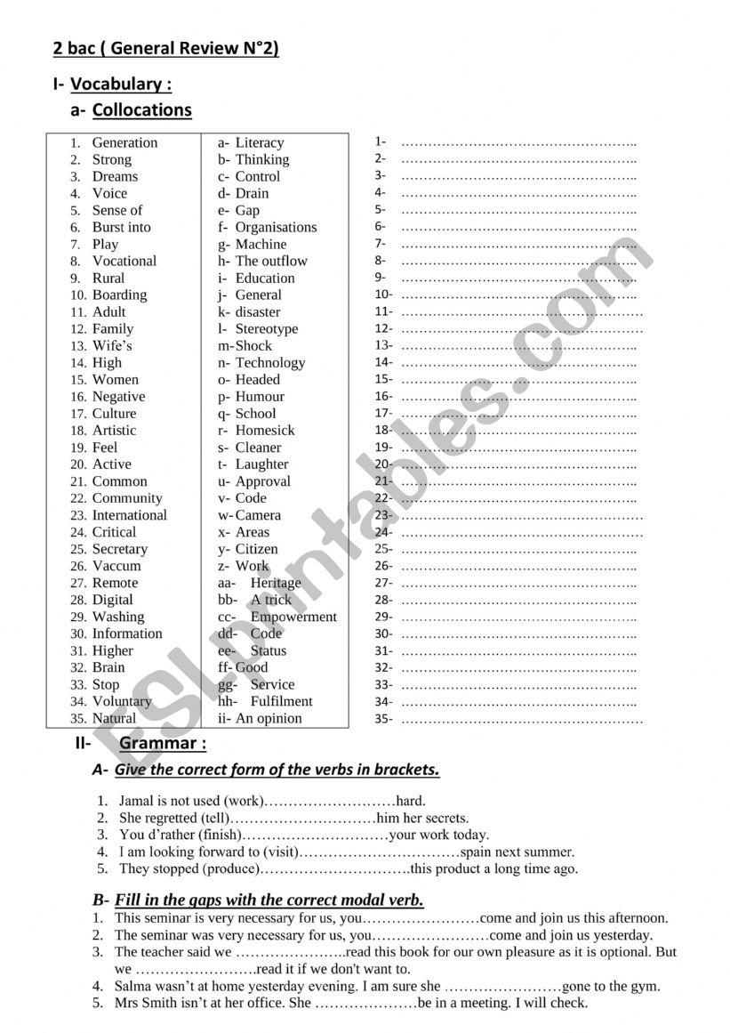 general revision for 2nd year baccalaureate