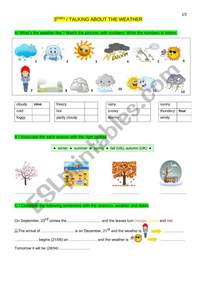 Weather - ESL worksheet by cwarme