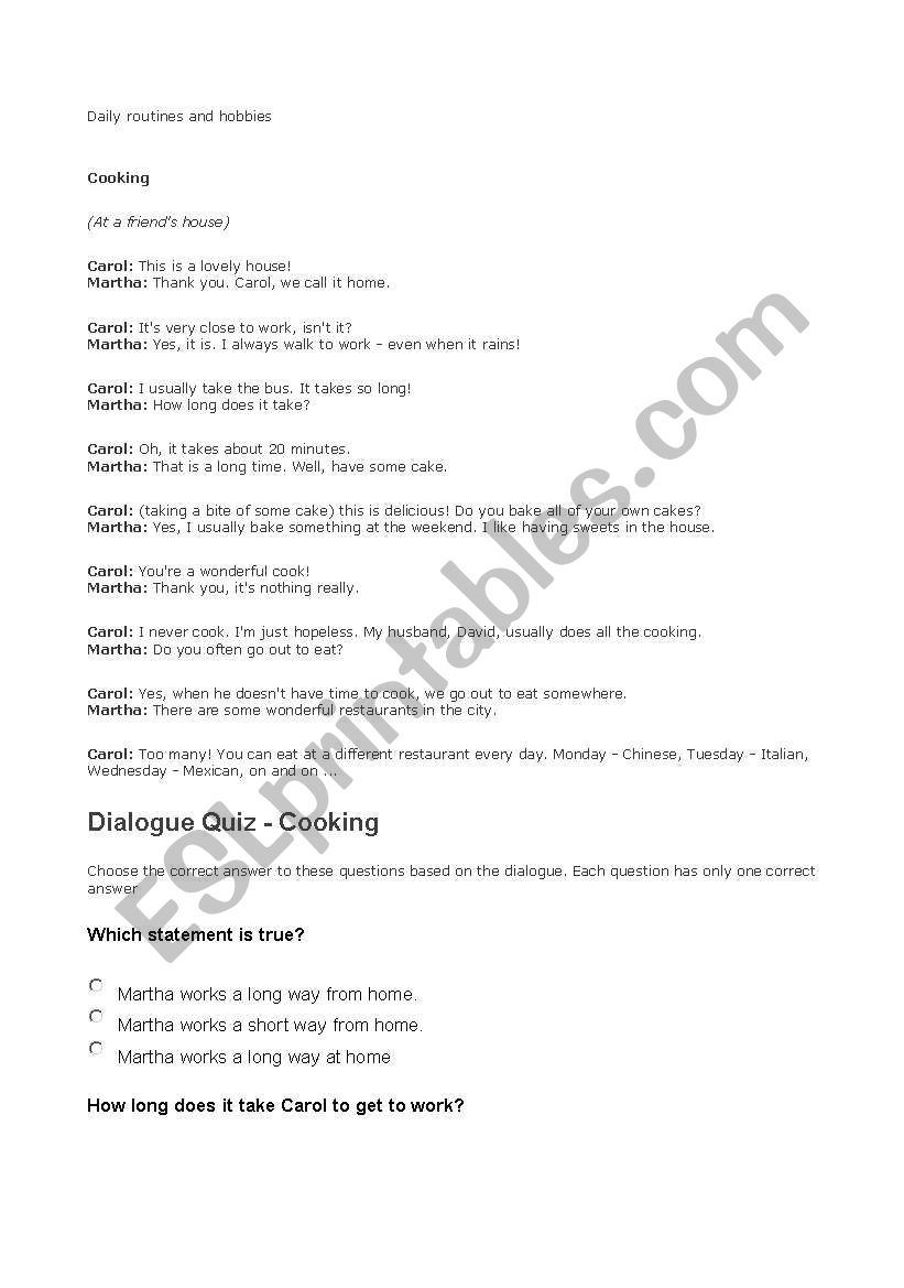 cooking worksheet