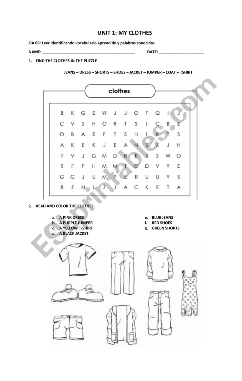 MY CLOTHES worksheet