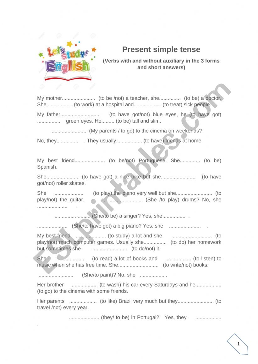 Present simple (verbs with and without auxiliary in the 3 forms and short answers)
