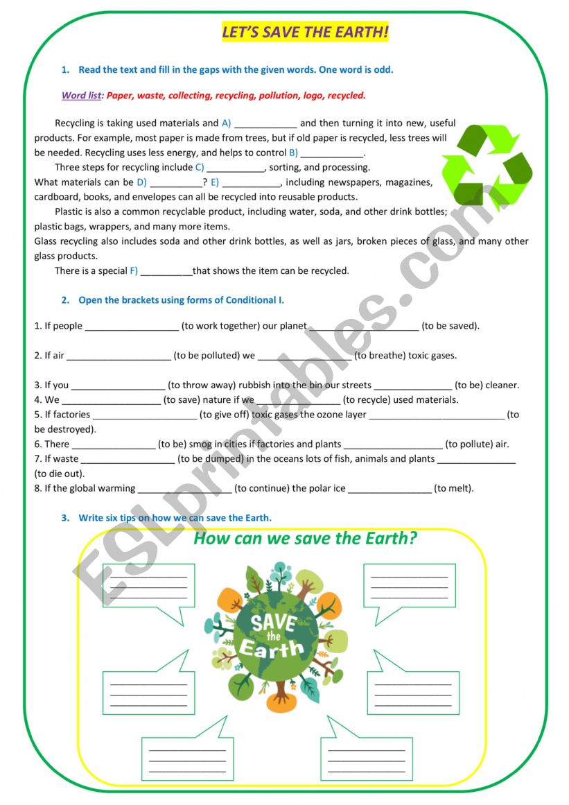 let�s save the earth worksheet