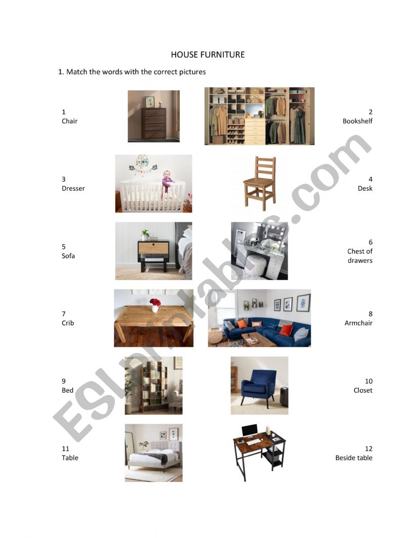 House Furniture worksheet