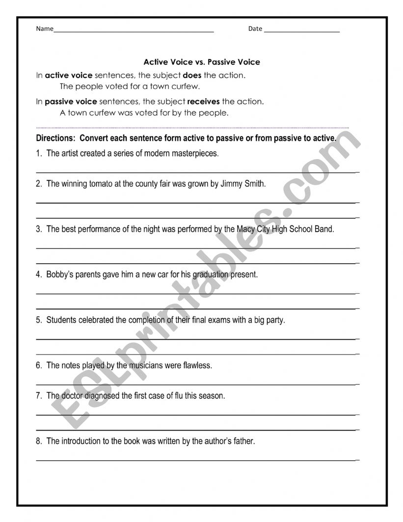 Active Passive Voice worksheet