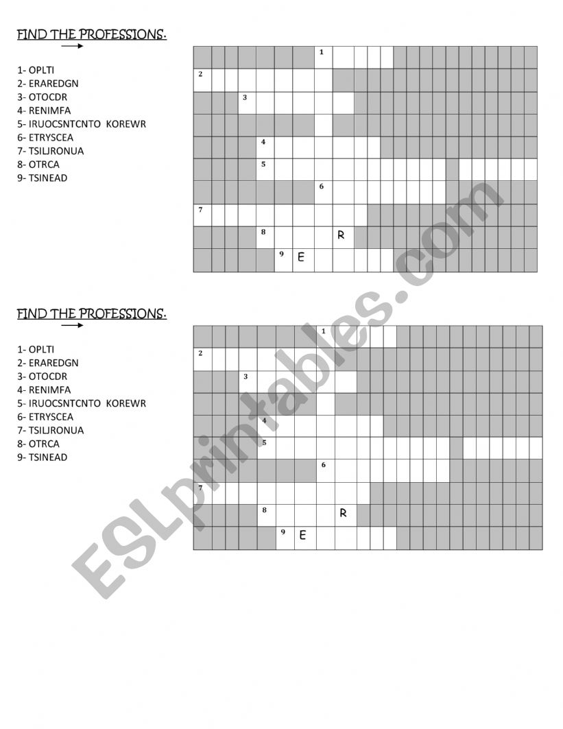 Professions worksheet