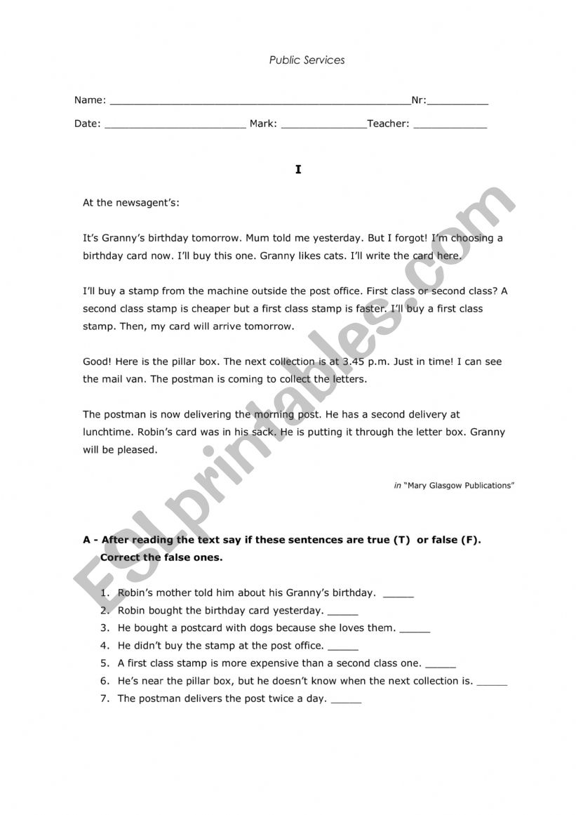 Public Services worksheet