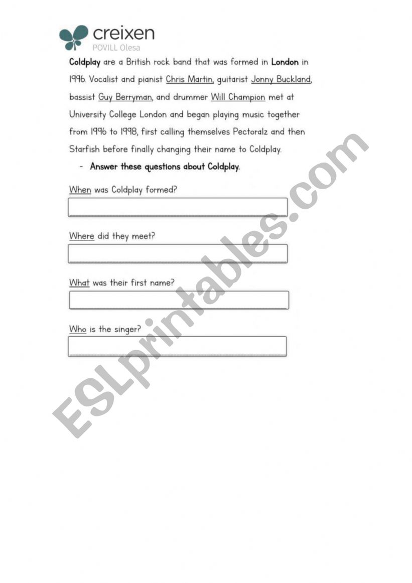 Coldplay Paradise Lyrics - ESL worksheet by isabelaaadias