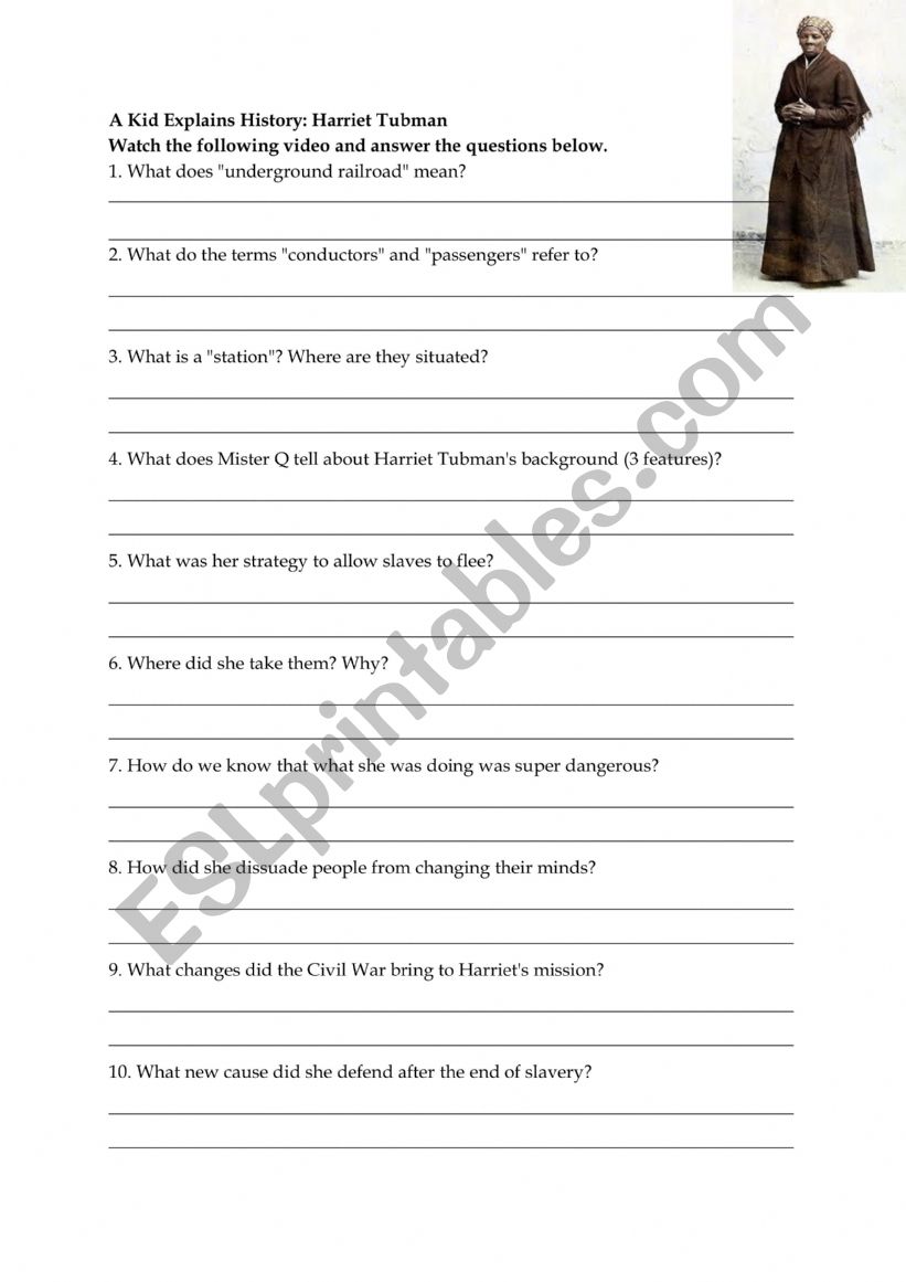 A kid explains history Harriet Tubman ESL worksheet by akinb