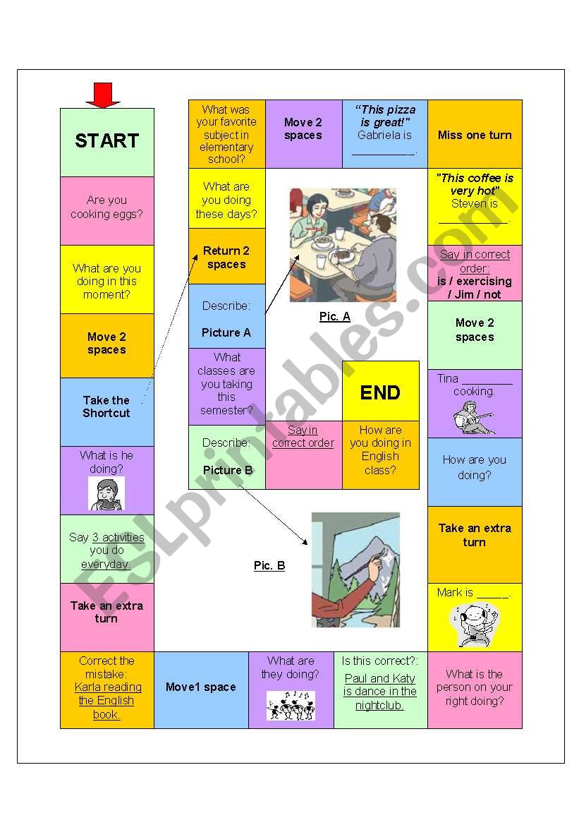 Board Game Present Continuous Esl Worksheet By Thadya