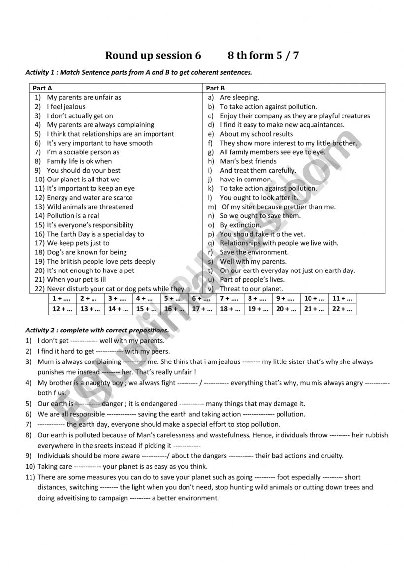 round up 8th form worksheet