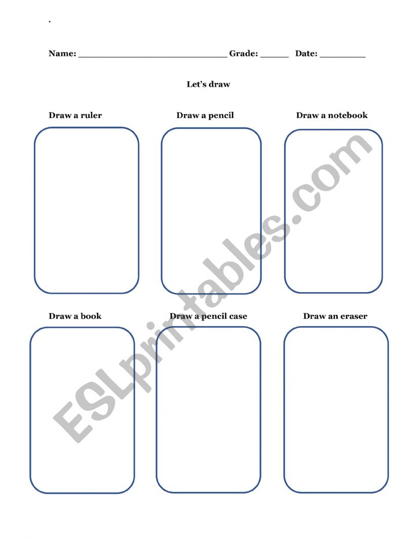 Draw School supplies worksheet