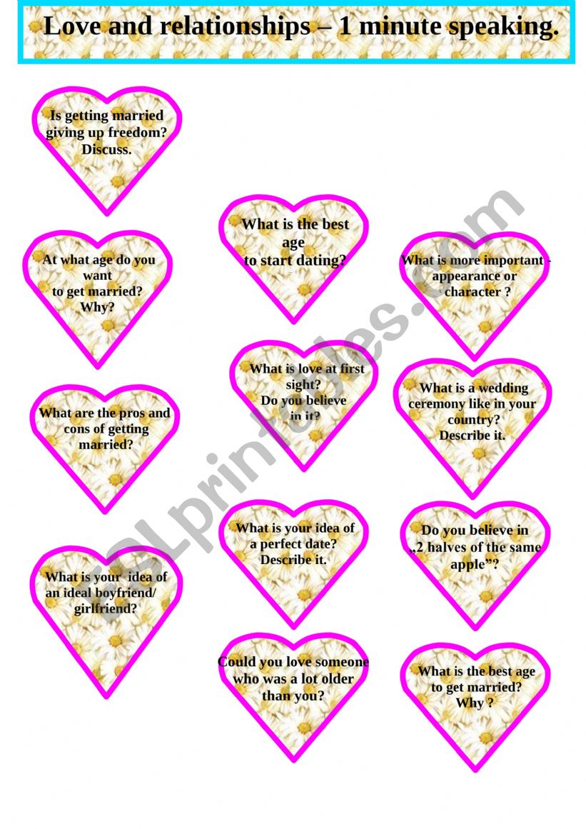 Love and relationships speaking cards