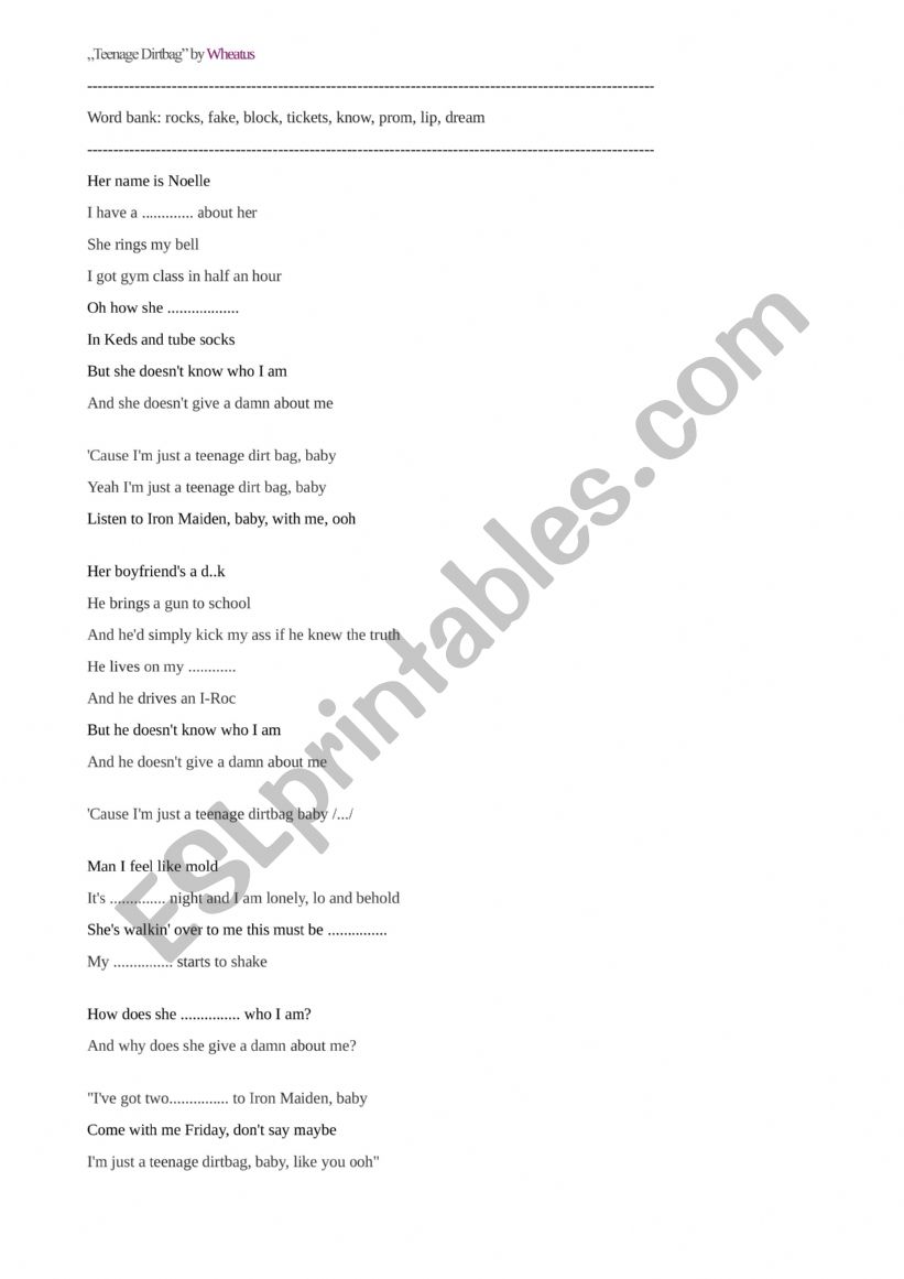 Song worksheet 