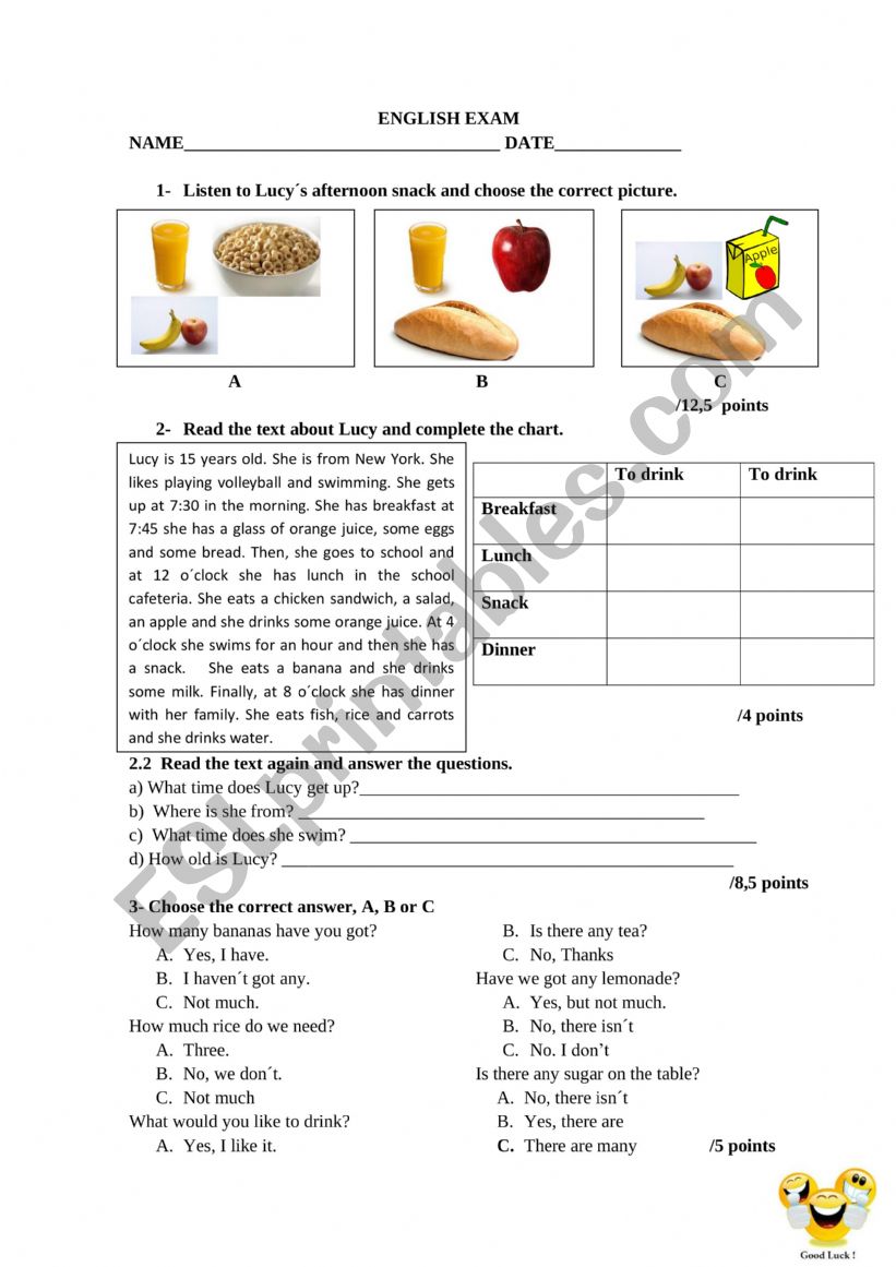 exam second grade worksheet