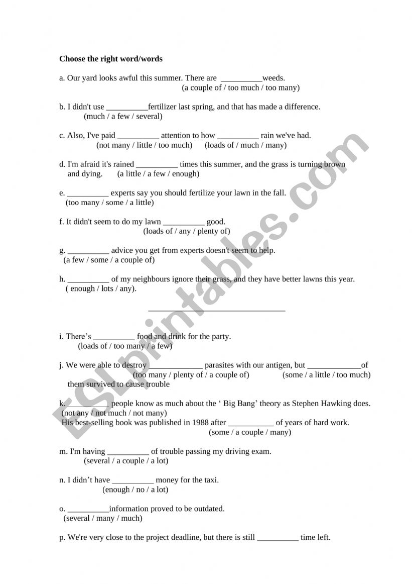 Quantifiers  worksheet