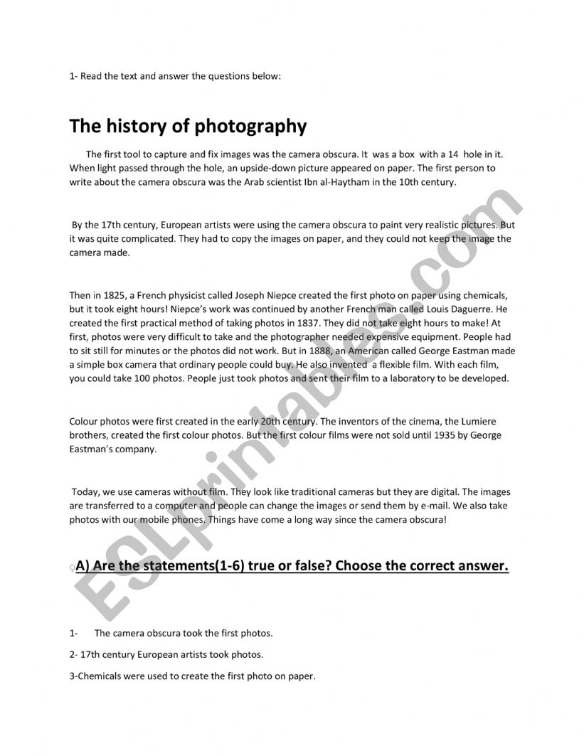 Reading : The history of photography.