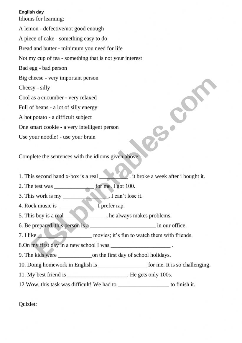 English Day  worksheet