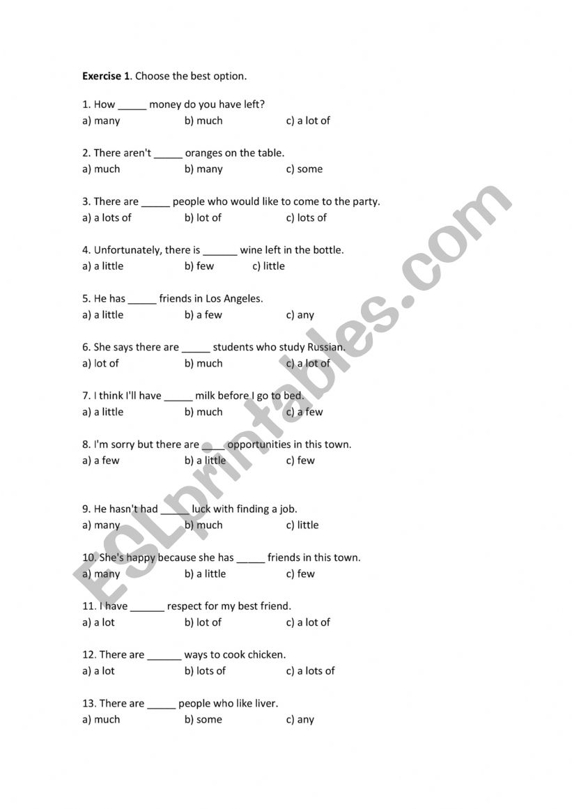 Quantifiers worksheet