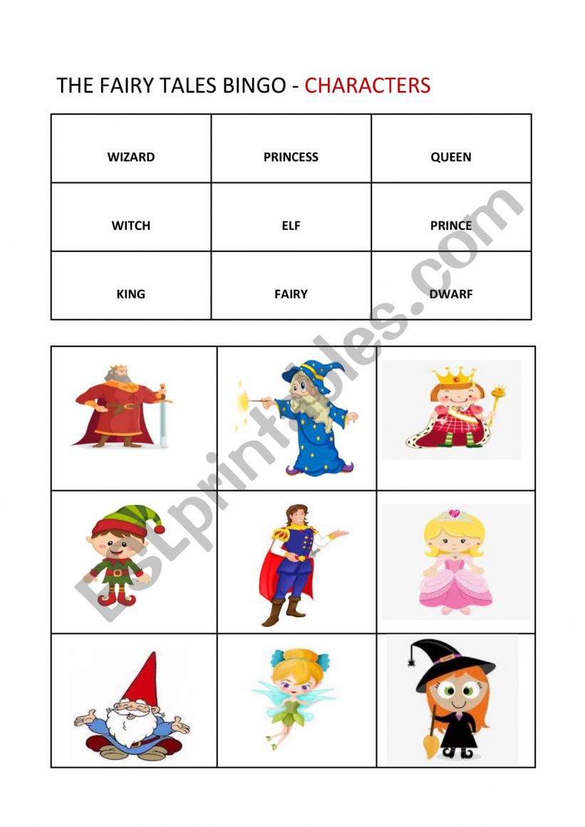 THE FAIRY TALES BINGO- CHARACTERS