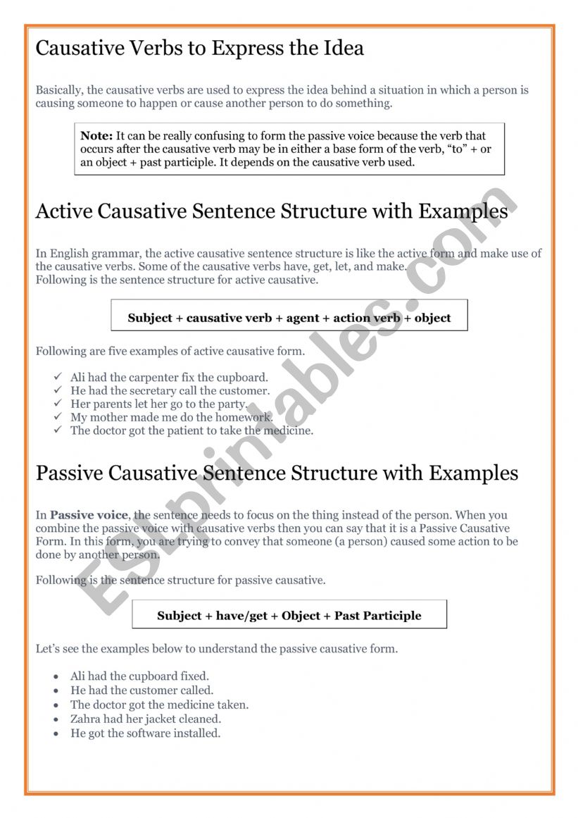 Causatives Passive Voice worksheet