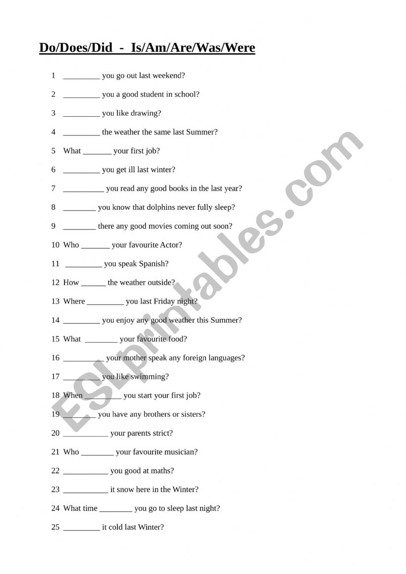 Auxiliary verb speaing worksheet