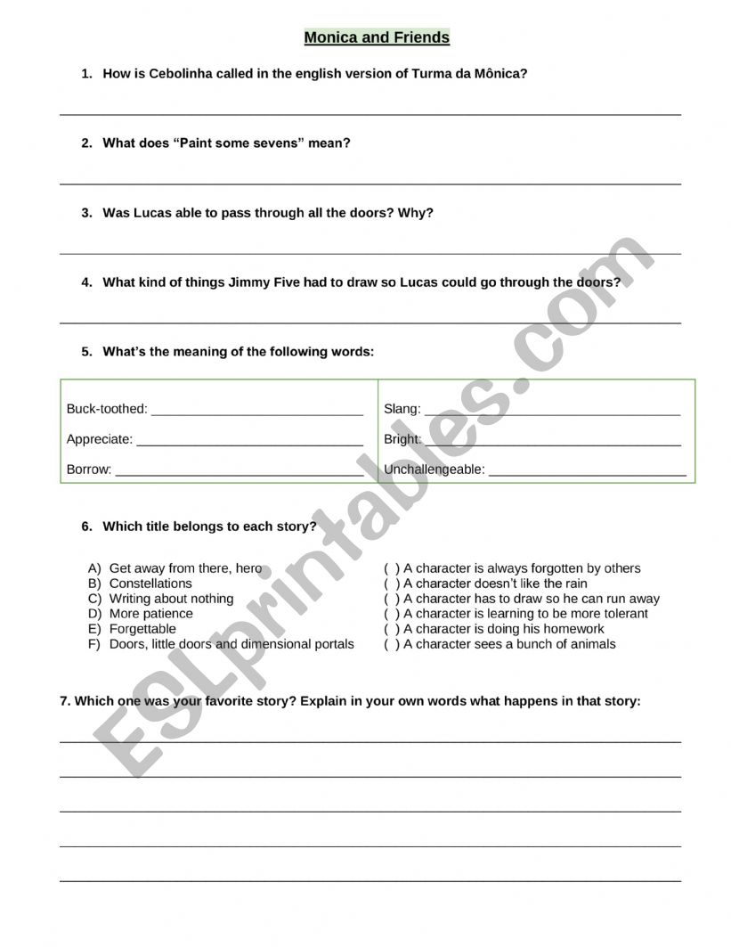 monica and friends  worksheet