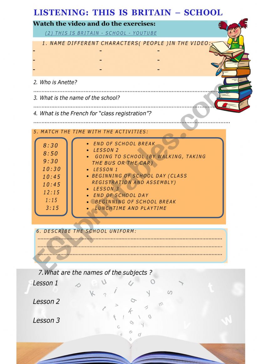 British school worksheet