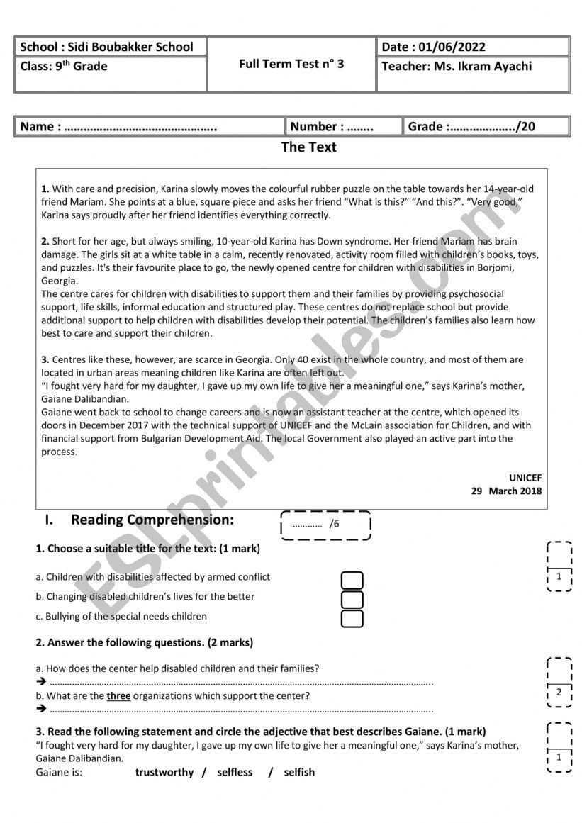 9th Grade - Full Term Test n 3