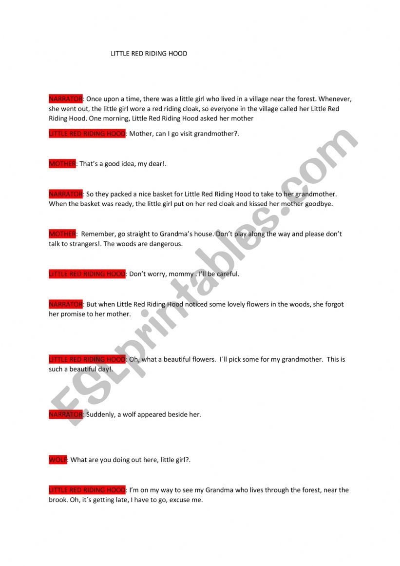 Little Red Riding Hood worksheet