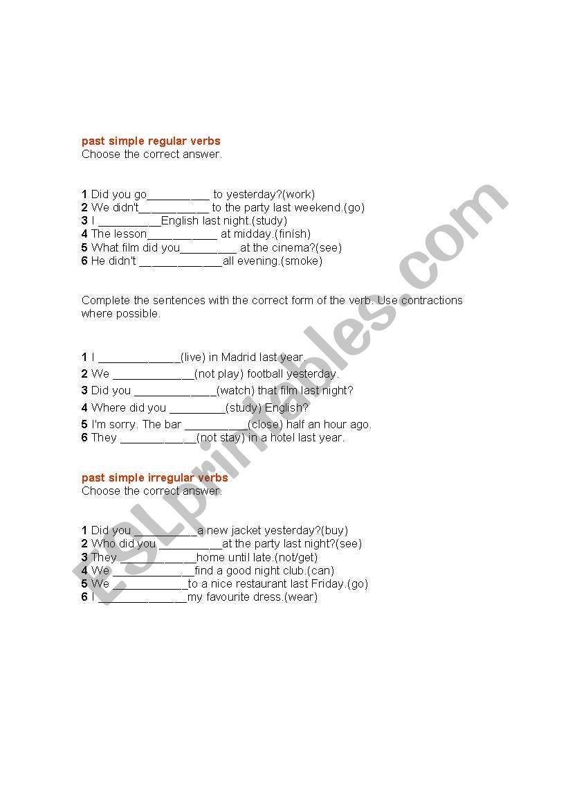 Past simple regular and irregular