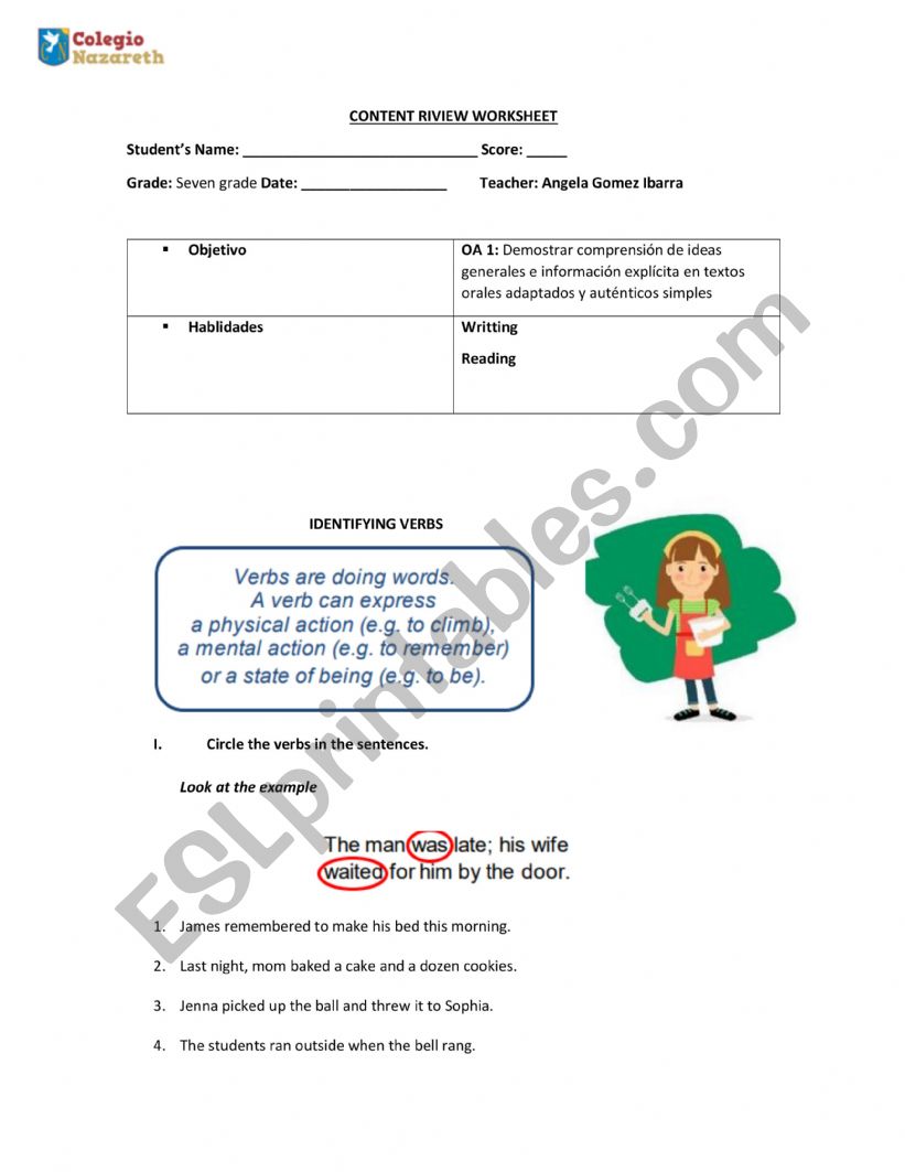 Use Of Verb ESL Worksheet By Angela goib 96