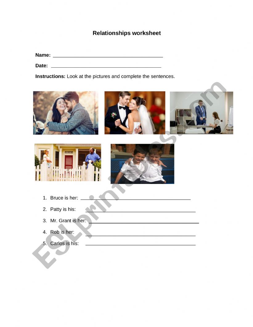 Types of relationship worksheet