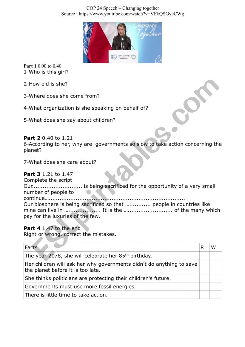 Greta Speech activity worksheet