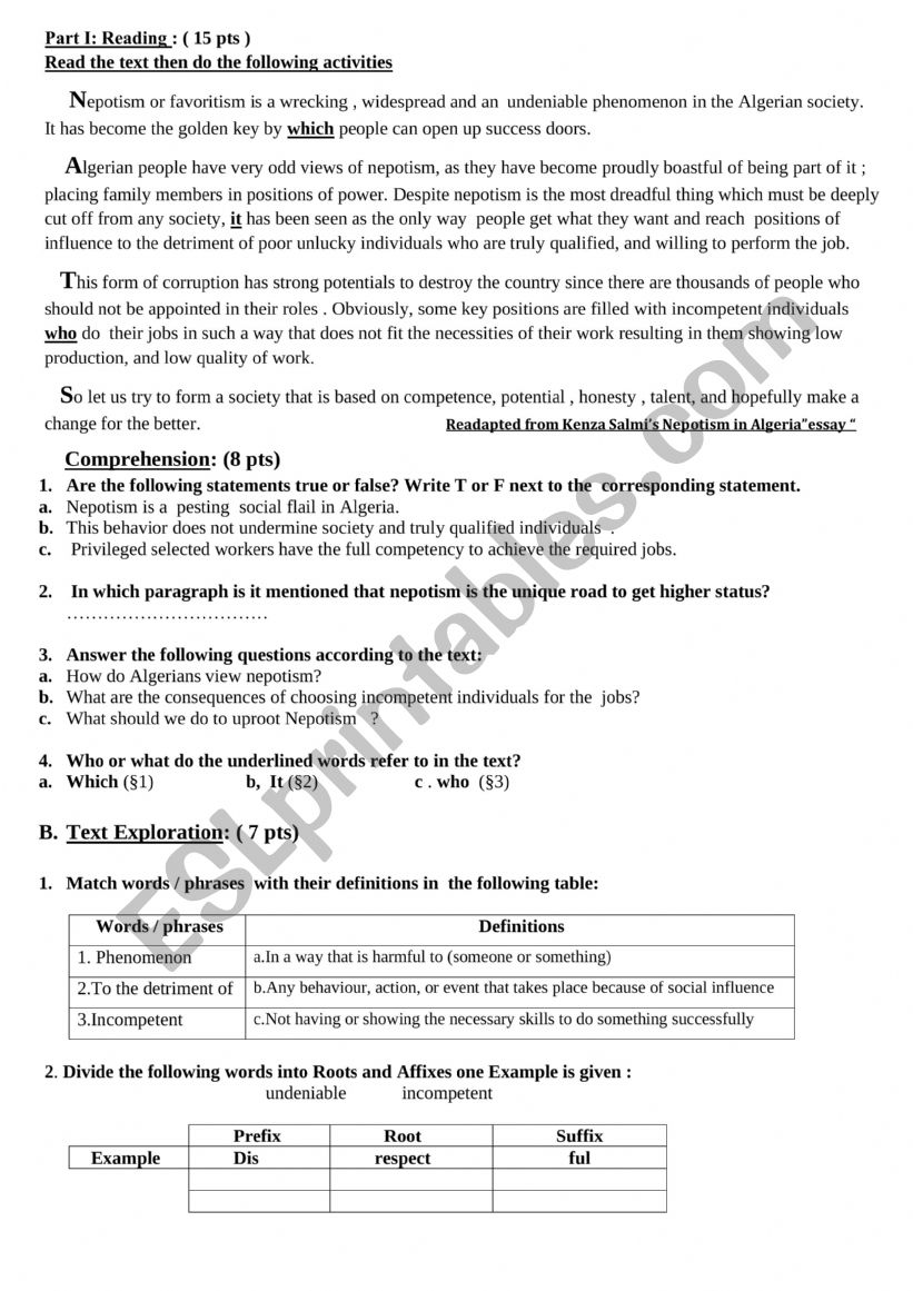 Mock Bac Exam  worksheet