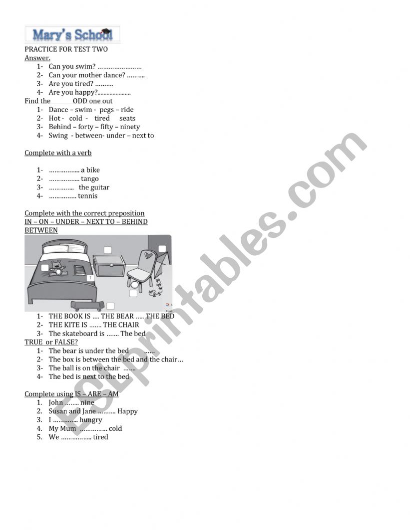 practise test unit 3- 4 worksheet