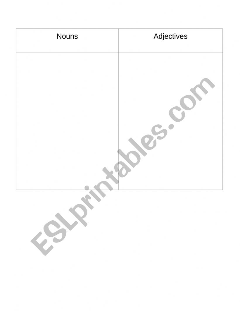 Adjectives Nouns Sort worksheet