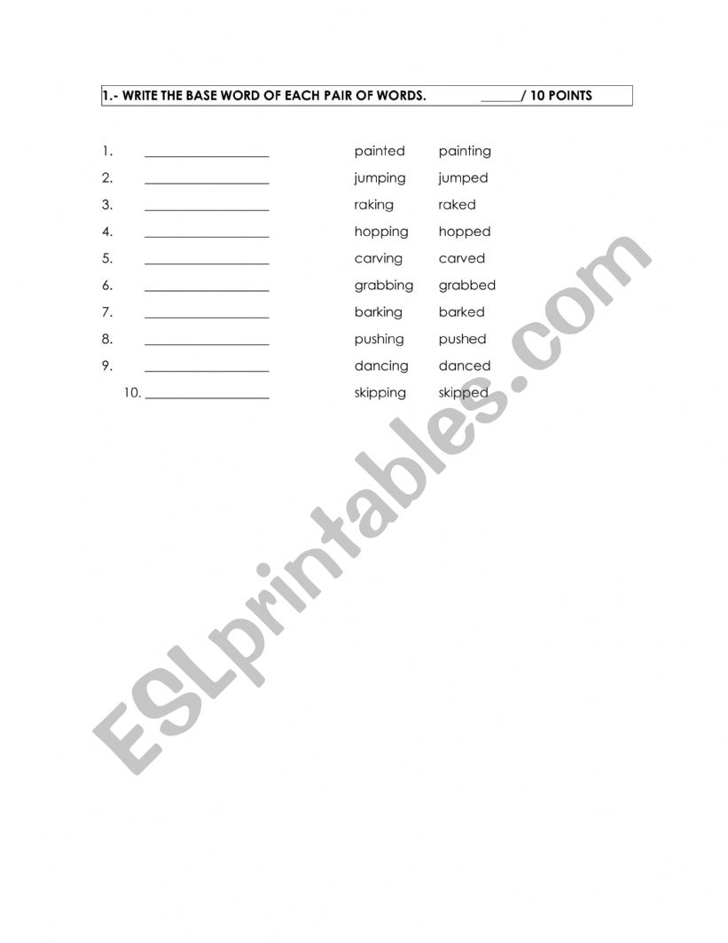 BASE WORDS worksheet