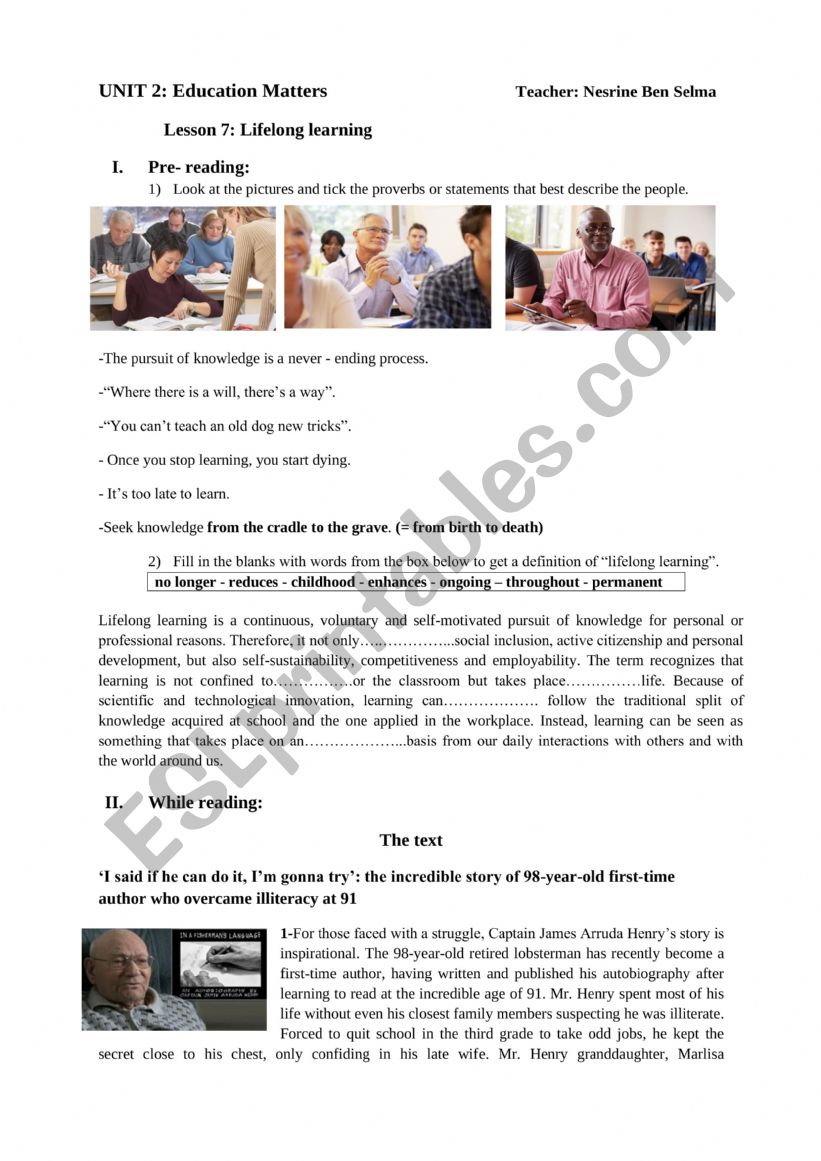 Lifelong learning worksheet