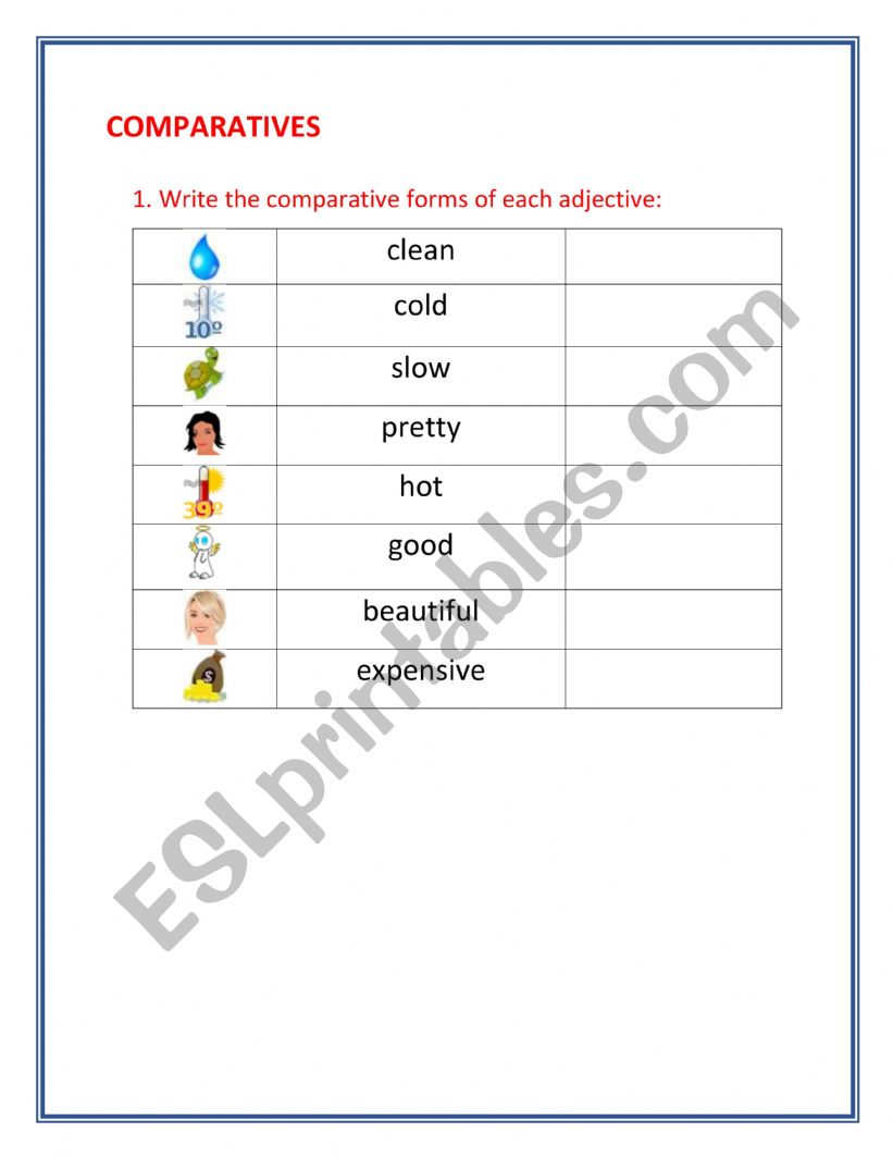 COMPARATIVES worksheet