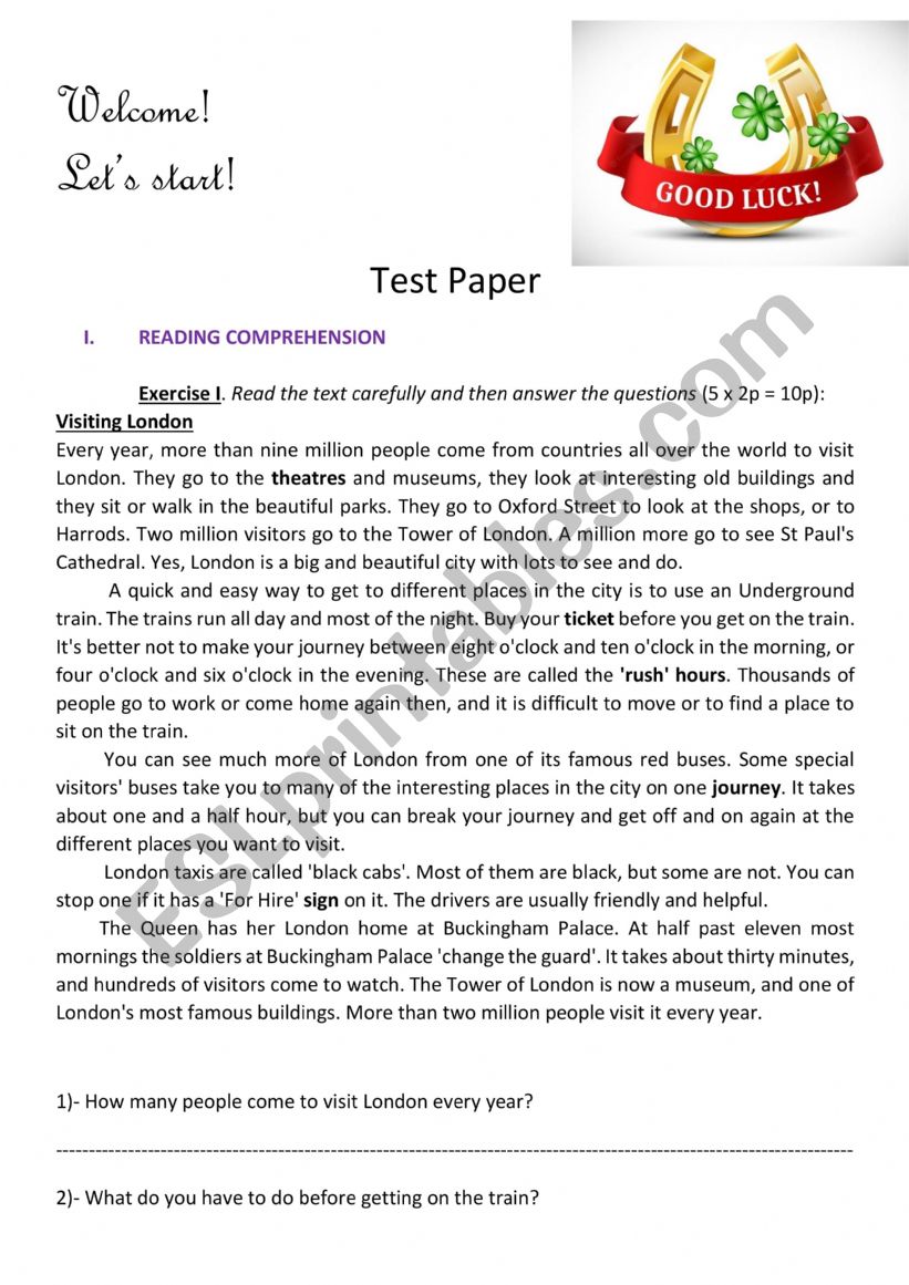 Revision worksheet / test worksheet