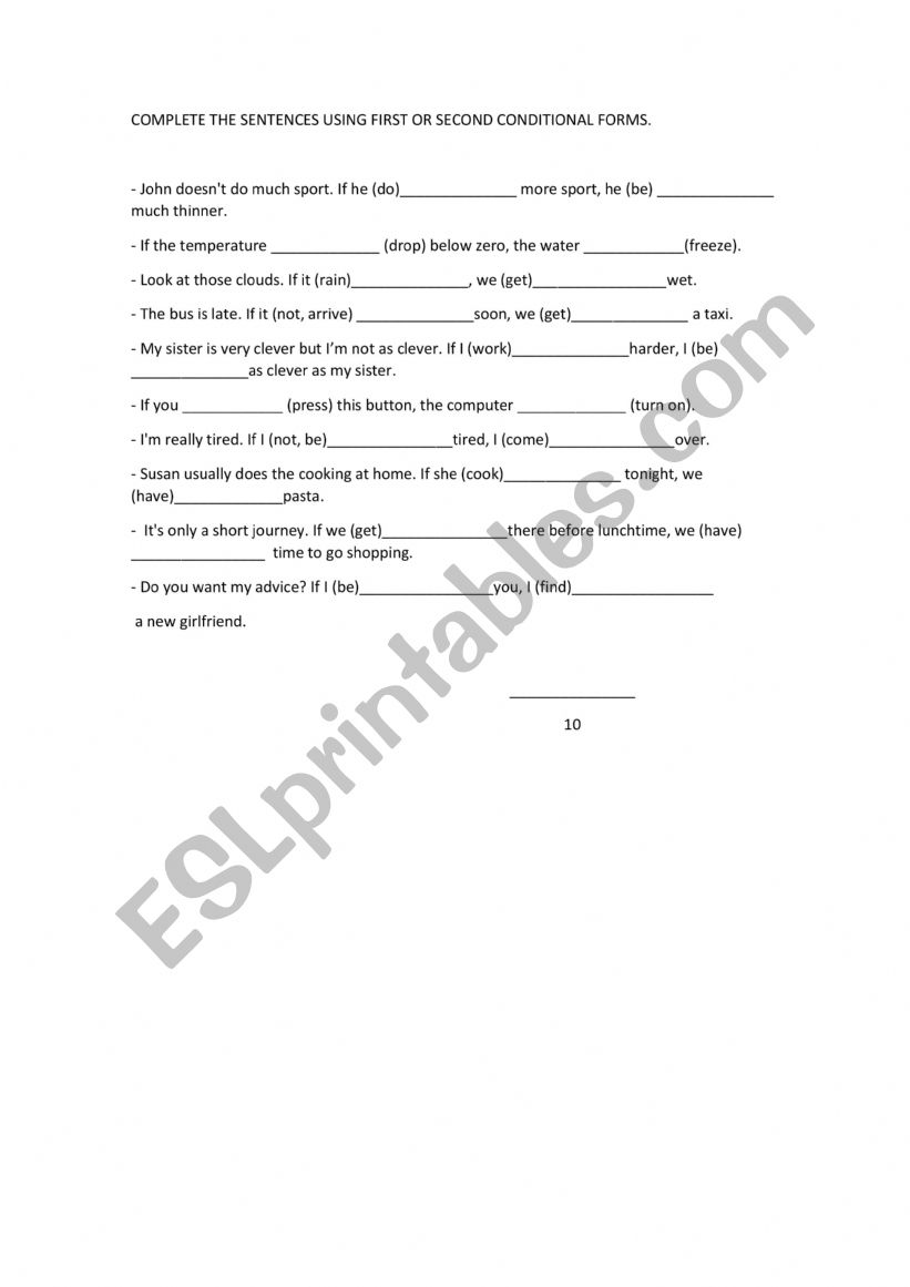 Conditionals 012 exercise worksheet