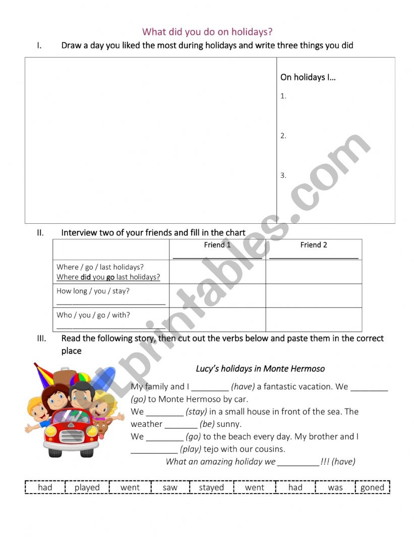 What did you do on holidays? worksheet