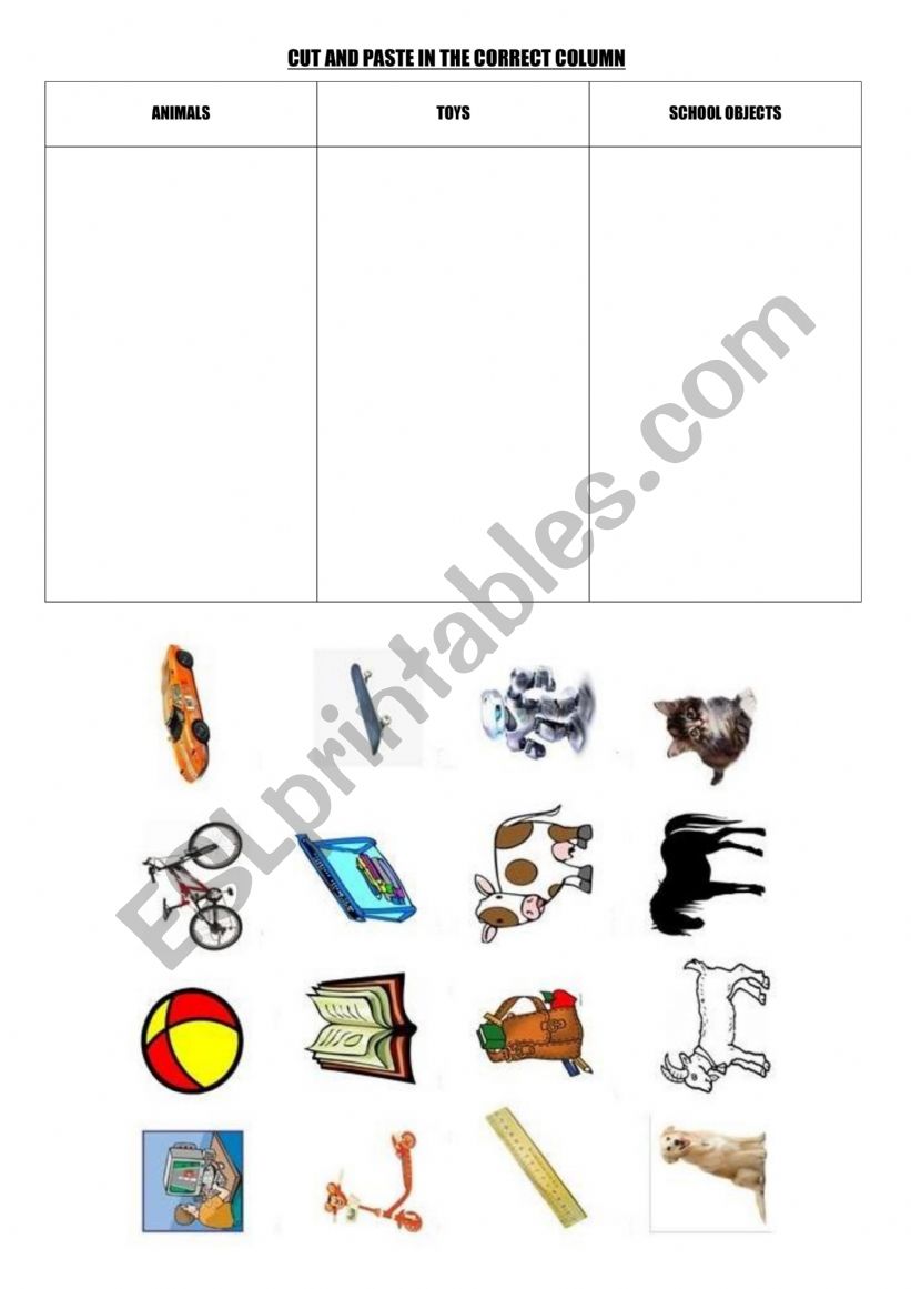 CUT AND PASTE worksheet