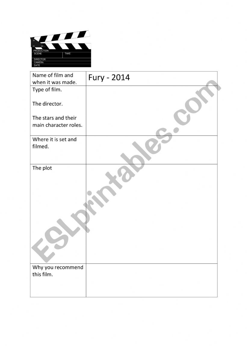 Film review template ESL worksheet by aout7356