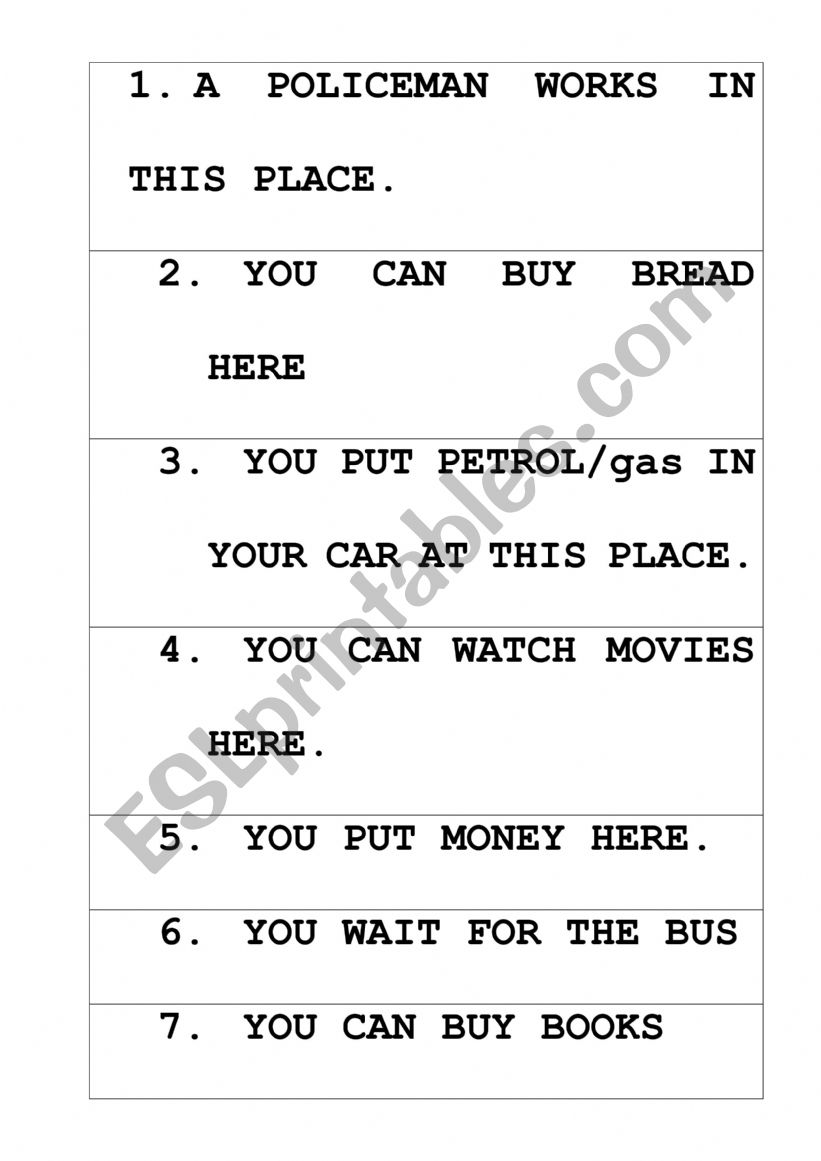 places in town clues worksheet