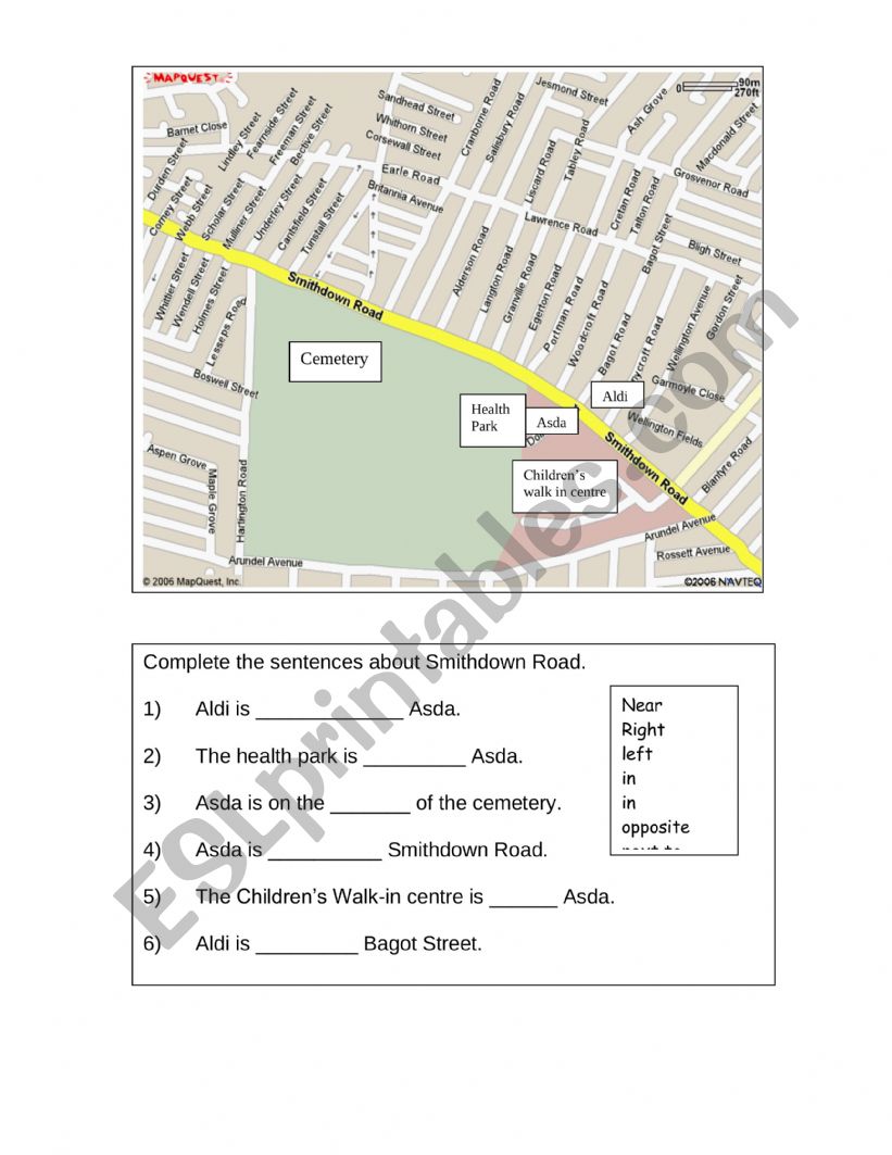 Directions at Smithdown Road worksheet